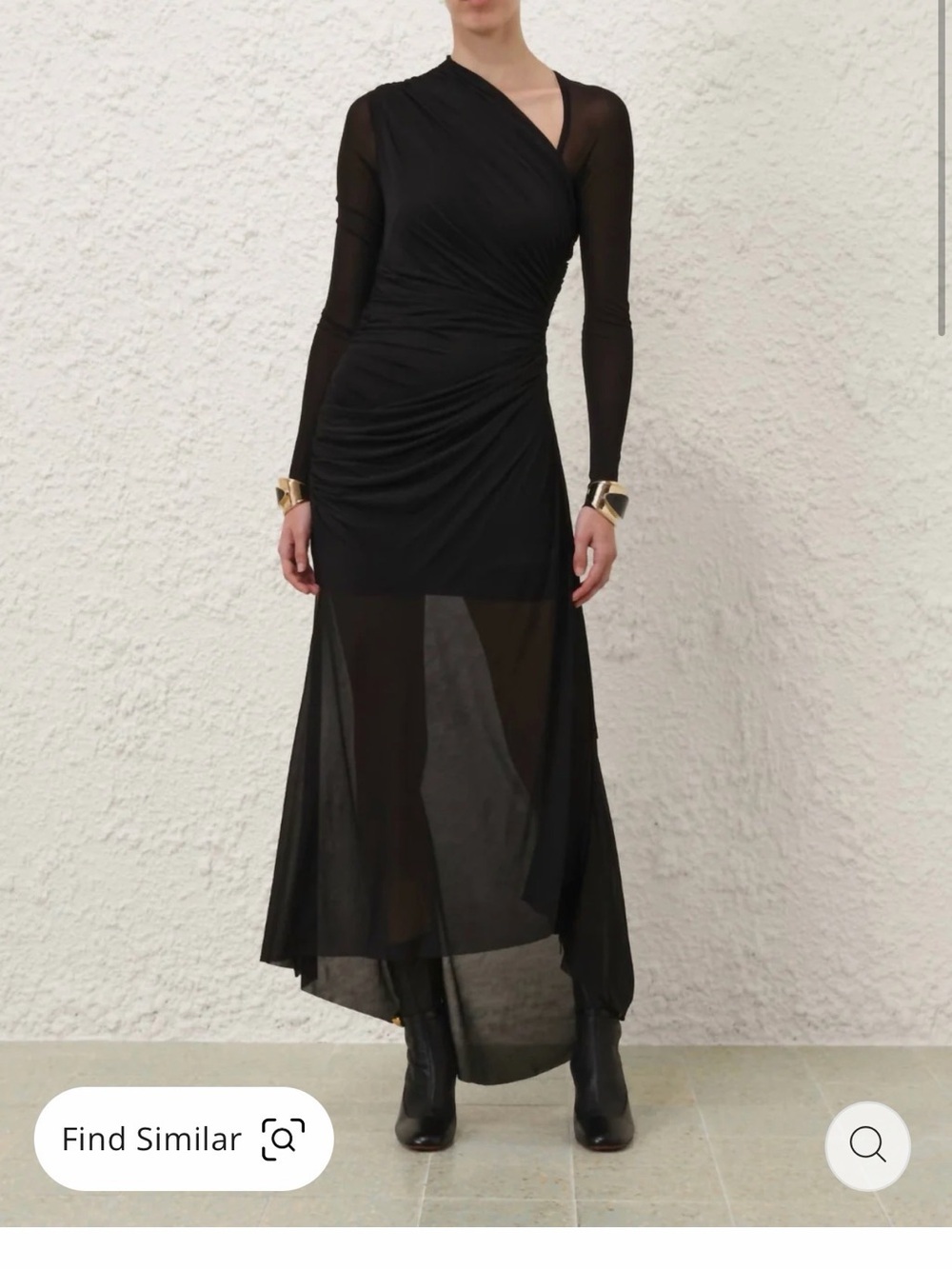 Zimmermann Illustration Gathered Dress Black Long-Sleeve Draped Gown